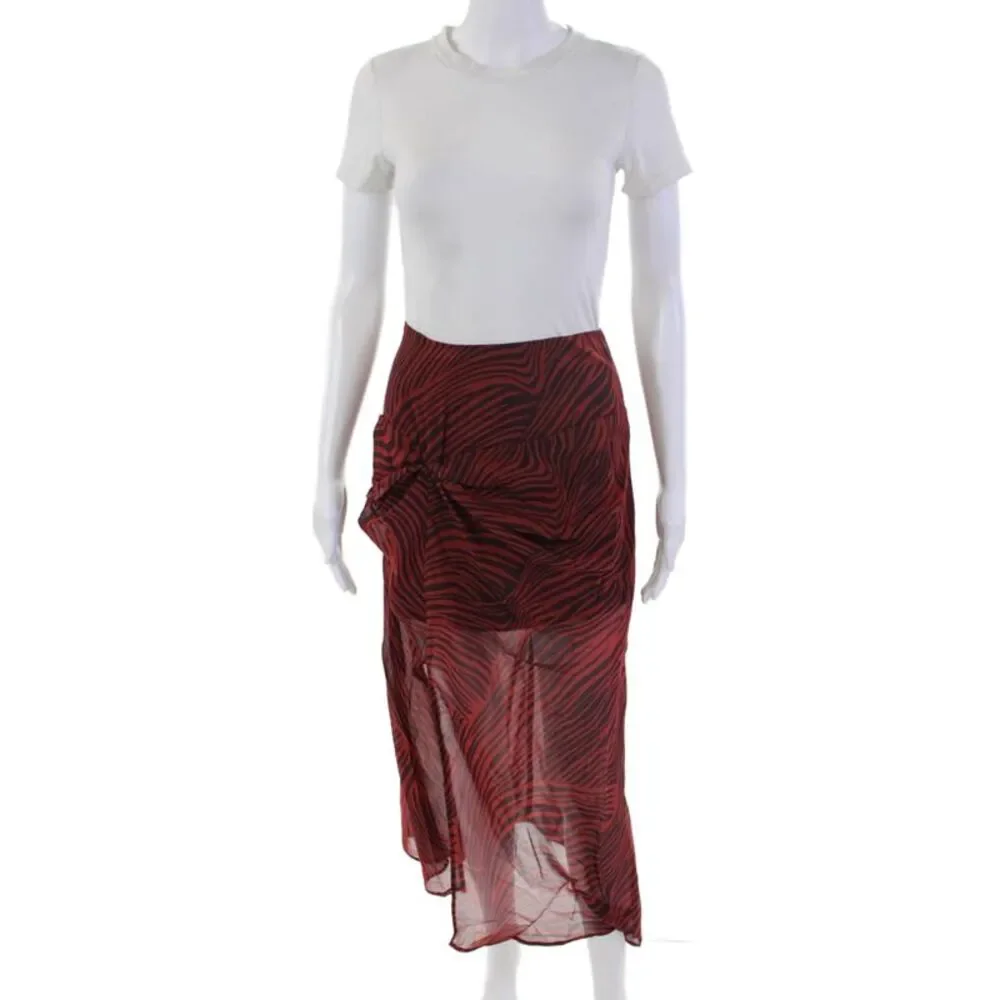 The Fifth Label Womens Zebra Print Drape Detail Lined Maxi Skirt Red Black Sz S